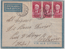 1936-Etiopia Striscia Del 50c. Effigie Di V.E.III Annullo PM 130 E Del 16.8 Manc - Aethiopien