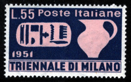 1951-Italia (MNH=**) Triennale Di Milano L.55 Con Posizione Pregiata Di Filigran - 1946-60: Mint/hinged