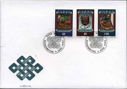 1993-Liechtenstein S.3v."arte Tibetana"su Fdc Illustrata - FDC