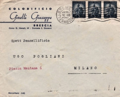 1946-busta Commerciale Colorificio Giuseppe Girelli Brescia Affrancata Striscia  - 1946-60: Marcophilie