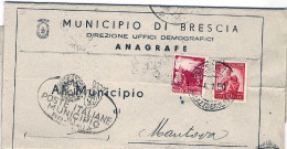 1950-piego Comunale Affrancato L.3+L.6 Democratica E Rispedizione Da Osilo Sassa - 1946-60: Marcophilie