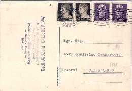 1945-cartolina Affrancata Con Due 10c.+coppia 50c. Imperiale Senza Fasci Emissio - Marcofilie