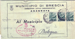 1947-piego Municipale Da Brescia Affrancato Striscia L.1 Democratica Ed In Rispe - Macchine Per Obliterare (EMA)
