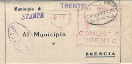 1946-piego Comunale Affrancatura Meccanica Rossa Del Comune Di Trento L.3 - Franking Machines (EMA)
