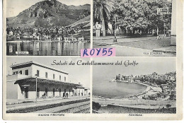 Sicilia-trapani-castellammare Del Golfo Vedute Vedutine Stazione Ferroviaria Villa Marina Saluti Da Animate Anni 40 50 - Autres & Non Classés