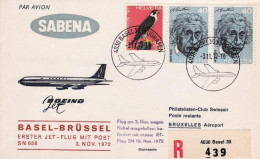 1972-Svizzera I Flight SABENA Basel Brussel Del 3 Novembre - Premiers Vols