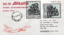 San Marino-1973 I^volo Alitalia DC10 Roma-Johannesburg Del 17 Maggio, Al Verso A - Poste Aérienne