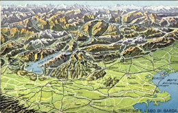 1930-circa-cartolina Geografica Il Trentino E Lago Di Garda - Cartes Géographiques