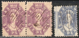 Tasmania 1864 6 P Chalon Head Waternark Figure Pair + 1 Ex Shades Cancelled - Oblitérés