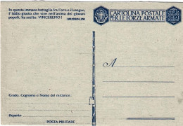 1941-cartolina Postale In Franchigia Per Le Forze Armate Nuova,fascio Pieno,"in  - Entiers Postaux