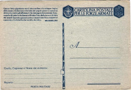 1941-cartolina Postale In Franchigia Per Le Forze Armate Nuova,fascio Pieno,"que - Entiers Postaux