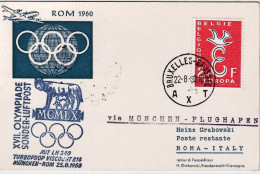 1960-Belgio Bruxelles Cartolina Ill. Volo Speciale Olimpico Monaco Roma Del 25 A - Storia Postale