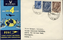 1959-cat.Pellegrini N.965 Euro 80, I^volo BOAC Roma-Bombay Del 1 Giugno - Airmail