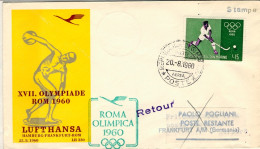 San Marino-1960 Lufthansa Volo Roma Francoforte Bollo Verde Roma Olimpica - Luchtpost