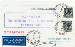 1957-catalogo Pellegrini N.715 Euro 90, I^volo Alitalia Parigi Milano Napoli Del - Airmail