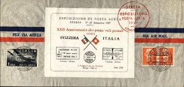 1947-foglietto Speciale E Bollo Rosso Esposizione Di Posta Aerea Stresa Del 27-2 - Manifestaciones