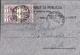 1947-coppia Pacchi Postali L.1 (raro Uso Come Segnatasse) Su Cartolina Bancaria  - 1946-60: Marcophilia