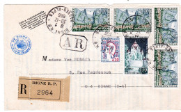 1966  Recommandé Avec AR  De DIGNE Timbres 4 X Moustiers Ste Marie 0,50c + La Tour De Cesar 0,70c + 0,20 - Lettres & Documents