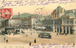 06 - Nice - Place Masséna - Animée - Tramway - Colorisée - Correspondance - CPA - Oblitération Ronde De 1912 - Voir Scan - Tráfico Rodado - Auto, Bus, Tranvía