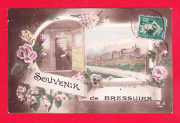 F-79-Bressuire-19Ph66  Souvenir De Bressuire, Un Train, Homme Dans Un Wagon, Cpa Fantaisie BE - Bressuire