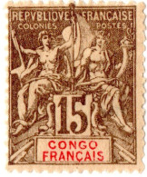 CONGO FRANCESE, FRENCH CONGO, TIPO “GROUPE”, 15 C., 1900, FRANCOBOLLI NUOVI (MLH*) Scott:FR-CG 25, Yt:FR-CG 43 - Used Stamps