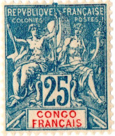 CONGO FRANCESE, FRENCH CONGO, TIPO “GROUPE”, 25 C., 1900, FRANCOBOLLI NUOVI (MLH*) Scott:FR-CG 28, Yt:FR-CG 44 - Ongebruikt