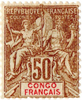 CONGO FRANCESE, FRENCH CONGO, TIPO “GROUPE”, 50 C., 1900, FRANCOBOLLI NUOVI (MLH*) Scott:FR-CG 32, Yt:FR-CG 45 - Ongebruikt