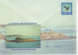 ROMANIA 011x2001: BIRD, LIGHTHOUSE, ISLAND, FINNLANDA, Unused Prepaid Postal Stationery Cover - Registered Shipping! - Postal Stationery