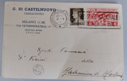 Cartolina Intestata "G. DI CASTELNUOVO-FARMACEUTICI-MILANO" Con Bollo XVII FIERA MILANO E Timbro "PRESTITO..." - Advertising