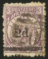 Transvaal 1887. 2d On 3d Mauve (p12½x12). SACC 198, SG 193. - Transvaal (1870-1909)