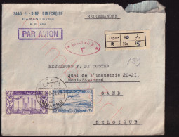 Syrië - Par Avion Van Damas Naar Gand, Belgique - Recommandée -Timbre Fiscal Au Verso - 1948 - Siria