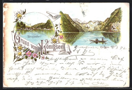 Vorläufer-Lithographie Königsee / Berchtesgaden, 1892, Königseedorf Und Bootspartie  - Berchtesgaden