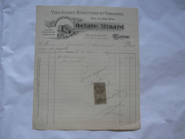 FACTURE ANCIENNE : VINS, CIDRES, SPIRITUEUX ET VINAIGRES - OCTAVE MINARD - Rue De La Tuilerie à CHARTRES 1895 - 1800 – 1899