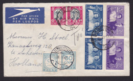 South Africa: Airmail Cover To Netherlands, 1947, 6 Stamps, Royalty, 2 Postage Due Stamps, Taxed To Pay (opened 2 Sides) - Cartas