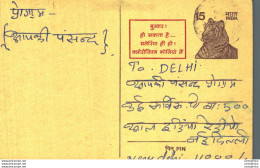 India Postal Stationery Tiger 15 To Delhi - Postcards