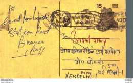 India Postal Stationery Tiger 15 To New Delhi - Cartes Postales