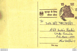 India Postal Stationery Tiger 15 To New Delhi - Cartes Postales