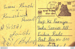 India Postal Stationery Tiger 15 To New Delhi - Cartes Postales