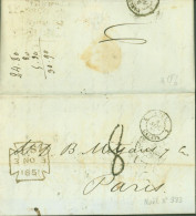 Lettre De Londres Cachet Croix LS 3 NO 3 1851 Bureau Entrée Noël 383 ANGL 2 CALAIS 2 3 NOV 51 Pour Paris - Marcophilie