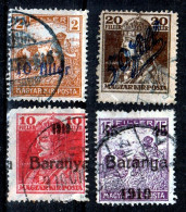 ⁕ Hungary 1919 Baranya & Timisoara (Temesvár) Overprint ⁕ 4v Used - Baranya