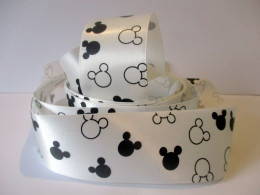 Ruban Silhouette Tête De Mickey - 2,75mX38mm - Black And White - Frais Du Site Déduits - Spitzen Und Stoffe