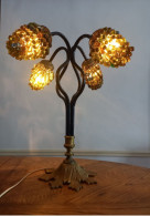 Superbe Lampe En Verre De Murano Modèle Grappe De Raisin à 4 Feux Socle Bronze - Lighting & Lampshades