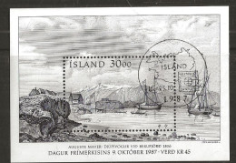 Island Iceland 1987 Stamp Day.Djúpivogur Trading Center On Berufjördur (1836); Drawing, Mi Bloc 8, Cancelled(o) - Used Stamps