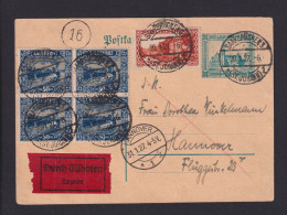1927 - 20 Pf. Ganzsache (P 19) Mit Zufrankatur Als Eilboten Ab Saarbrücken Nach Hannover - Covers & Documents