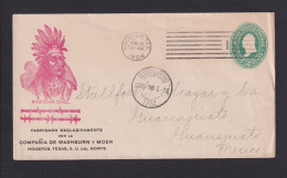 1894 - 2 C. Ganzsache Mit Abbildung "Waukegan Chief" - Ab Houston Nach Mexico - Indiani D'America