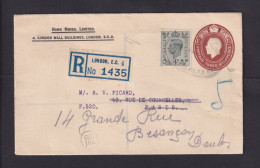 1939 - 1 1/2 P. Privat-Ganzsache Als Einschreiben Ab London Nach Frankreich, Dort Nachgesandt - Lettres & Documents