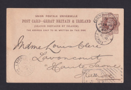 1889 - 1 P. Ganzsache Mit Unten Stehendem Hoster-Stempel Ab London Nach Frankreich - Briefe U. Dokumente