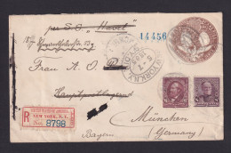 1895 - 5 C. Ganzsache Mit 6 Und 8 C. Zufrankiert - EInschreiben Ab New York Nach München, Dort Nachgesandt - Cartas & Documentos