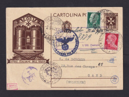 1942 - 30 C. Rodi-Ganzsache Mit Italien-Zufrankatur Ab Egeo Nach Belgien - Zensuren - Isole Ionie