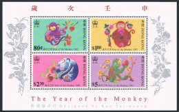 Hong Kong 618a Sheet, MNH. Mi Bl.20. New Year 1992, Lunar Year Of The Monkey. - Nuovi